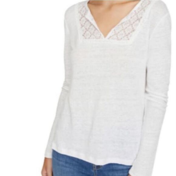 Sanctuary Lora Crochet lace neck long sleeve white tee medium - Picture 1 of 6